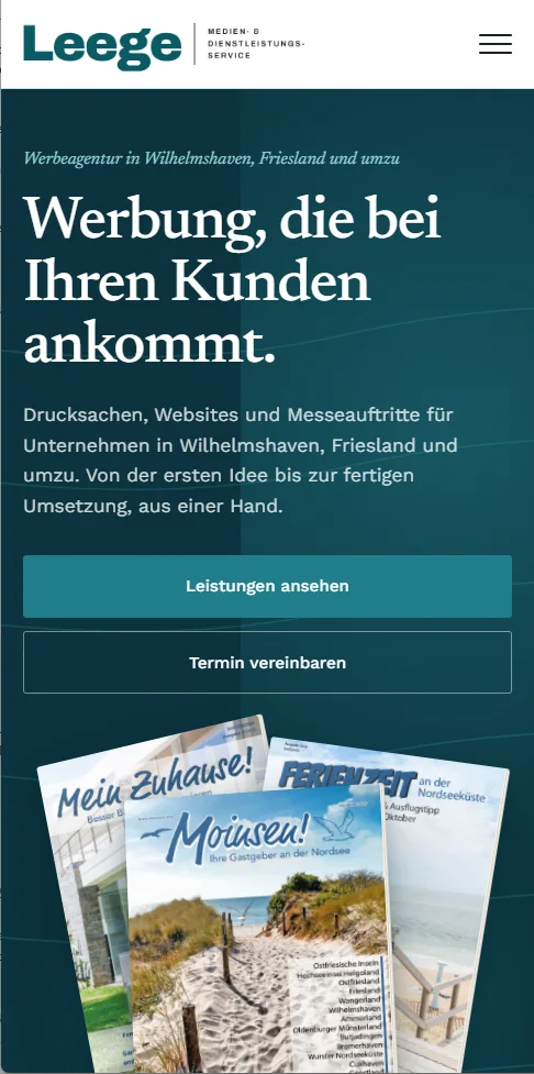 Neue Website von Medien-Leege auf dem Smartphone